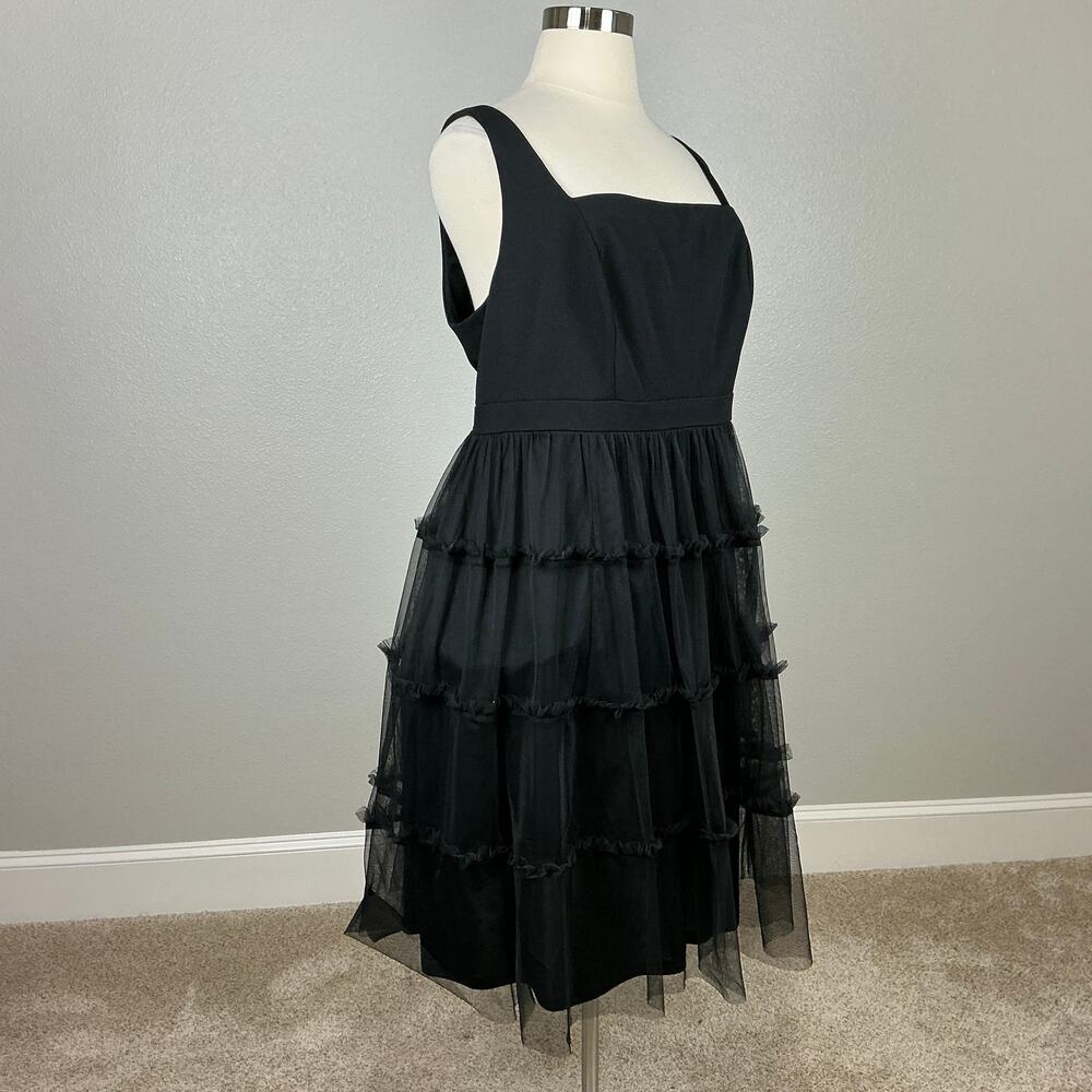 Adrianna Papell Women's Cocktail Dress Size 24W Black Tulle Midi Fit and Flare - Picture 3 of 13